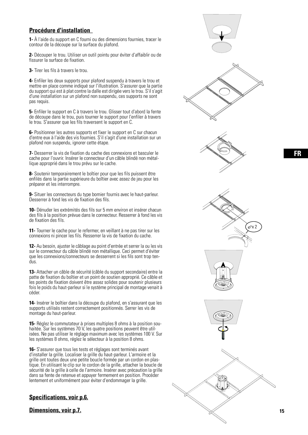 QSC Audio AD-CI52ST, D-CI52T user manual Procédure dinstallation, Specifications, voir p.6 Dimensions, voir p.7 