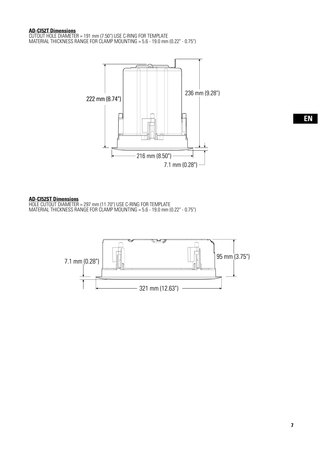 QSC Audio AD-CI52ST user manual AD-CI52T Dimensions 