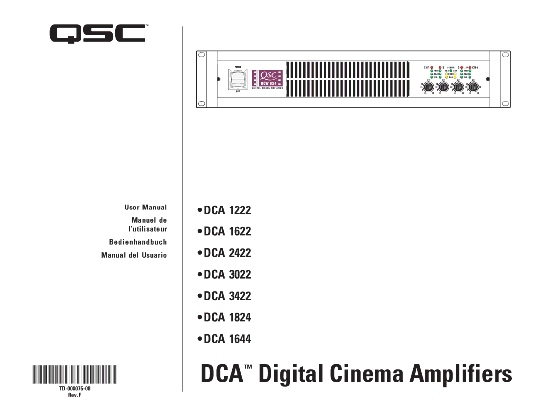 QSC Audio DCA 1644, DCA 1222 user manual Manuel de l’utilisateur Bedienhandbuch Manual del Usuario, TD-000075-00 Rev. F 