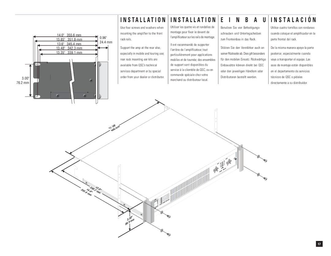 QSC Audio DCA 1622, DCA 1222, DCA 1644, DCA 1824, DCA 2422, DCA 3422, DCA 3022 user manual N B a U, S T a L a C I Ó N 