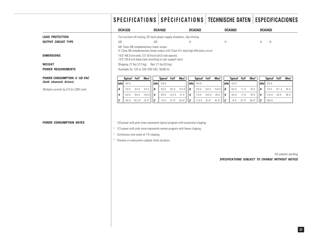 QSC Audio DCA 1222 user manual DCA1222 DCA1622 DCA2422 DCA3022 DCA3422, Both channels driven 