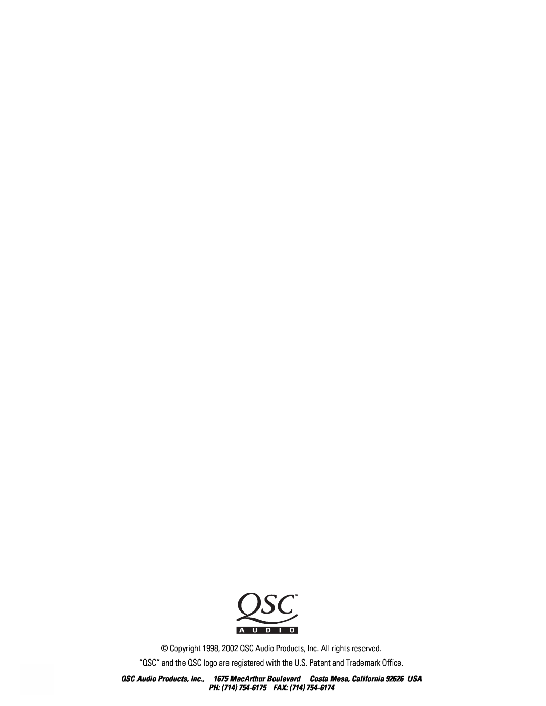 QSC Audio DCA Series user manual PH 714 754-6175FAX 