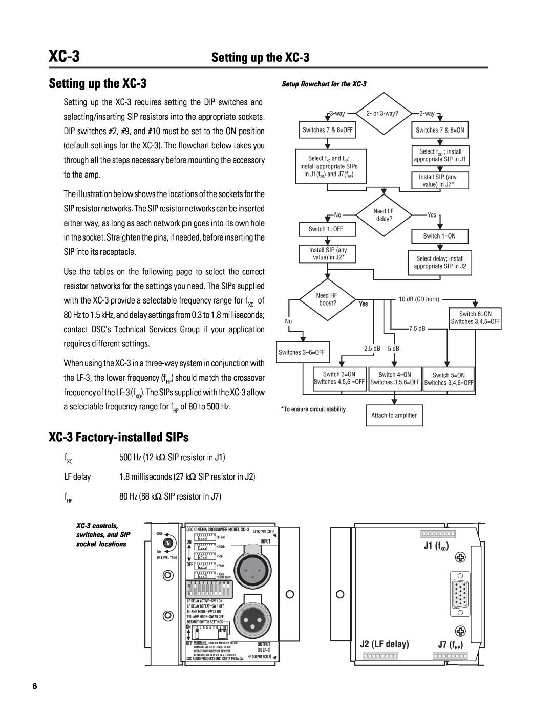 QSC Audio DCA Series user manual Setting up the XC-3, XC-3 Factory-installedSIPs 