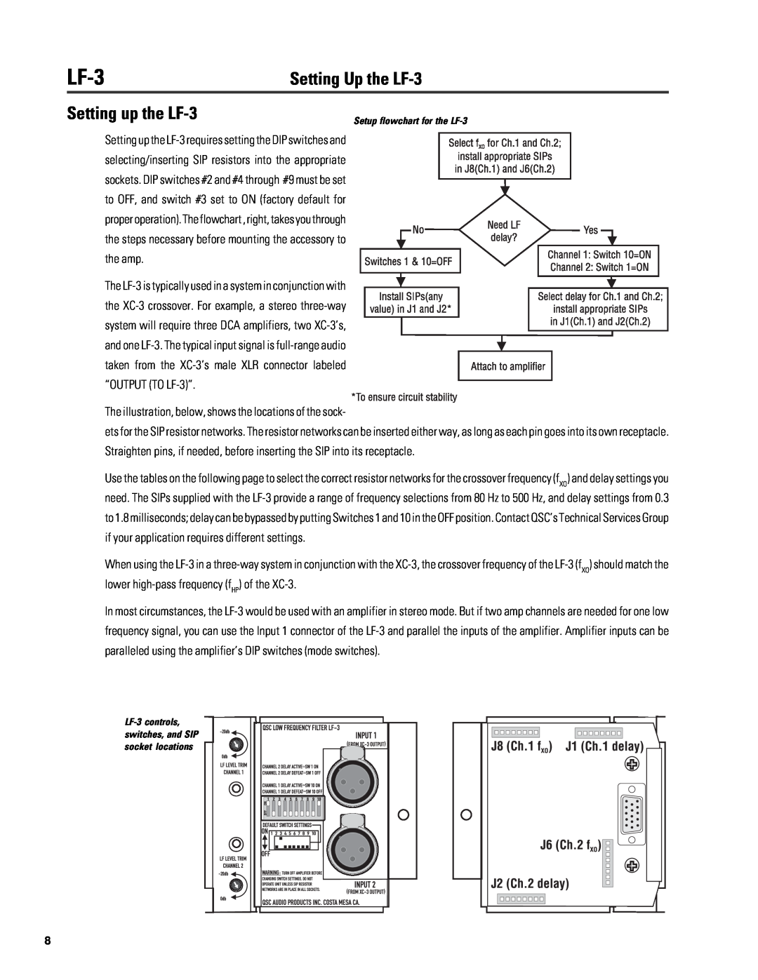 QSC Audio DCA Series user manual Setting Up the LF-3, Setting up the LF-3 