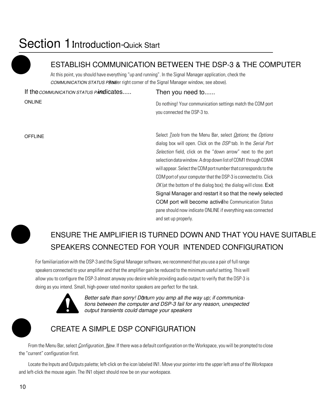 QSC Audio manual Establish Communication Between the DSP-3 & the Computer, Create a Simple DSP Configuration 