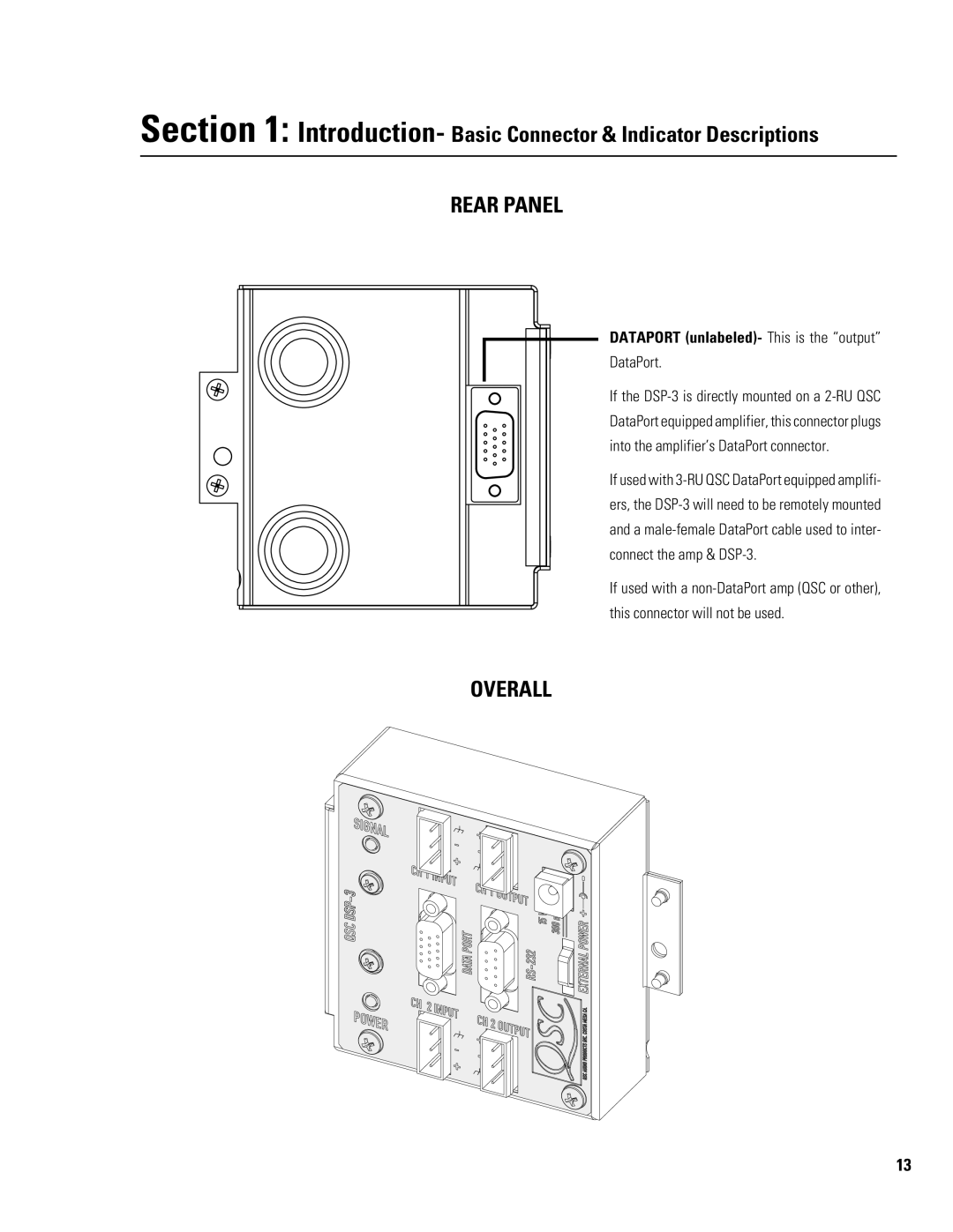 QSC Audio DSP-3 manual Rear Panel, Dataport unlabeled- This is the output 