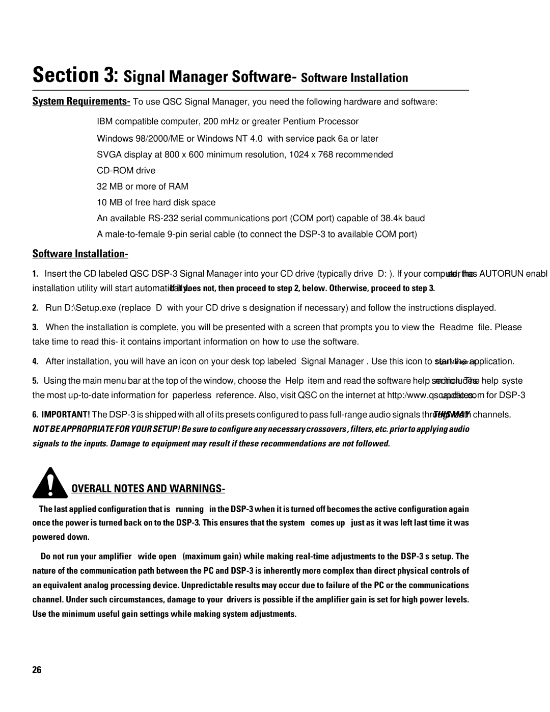 QSC Audio DSP-3 manual Signal Manager Software- Software Installation 