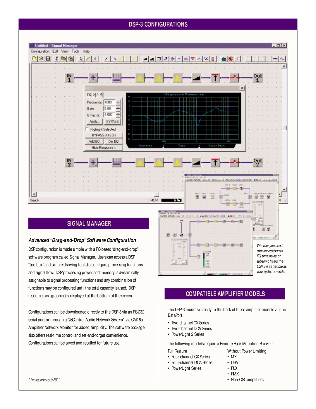 QSC Audio manual DSP-3 Configurations Signal Manager, Compatible Amplifier Models 