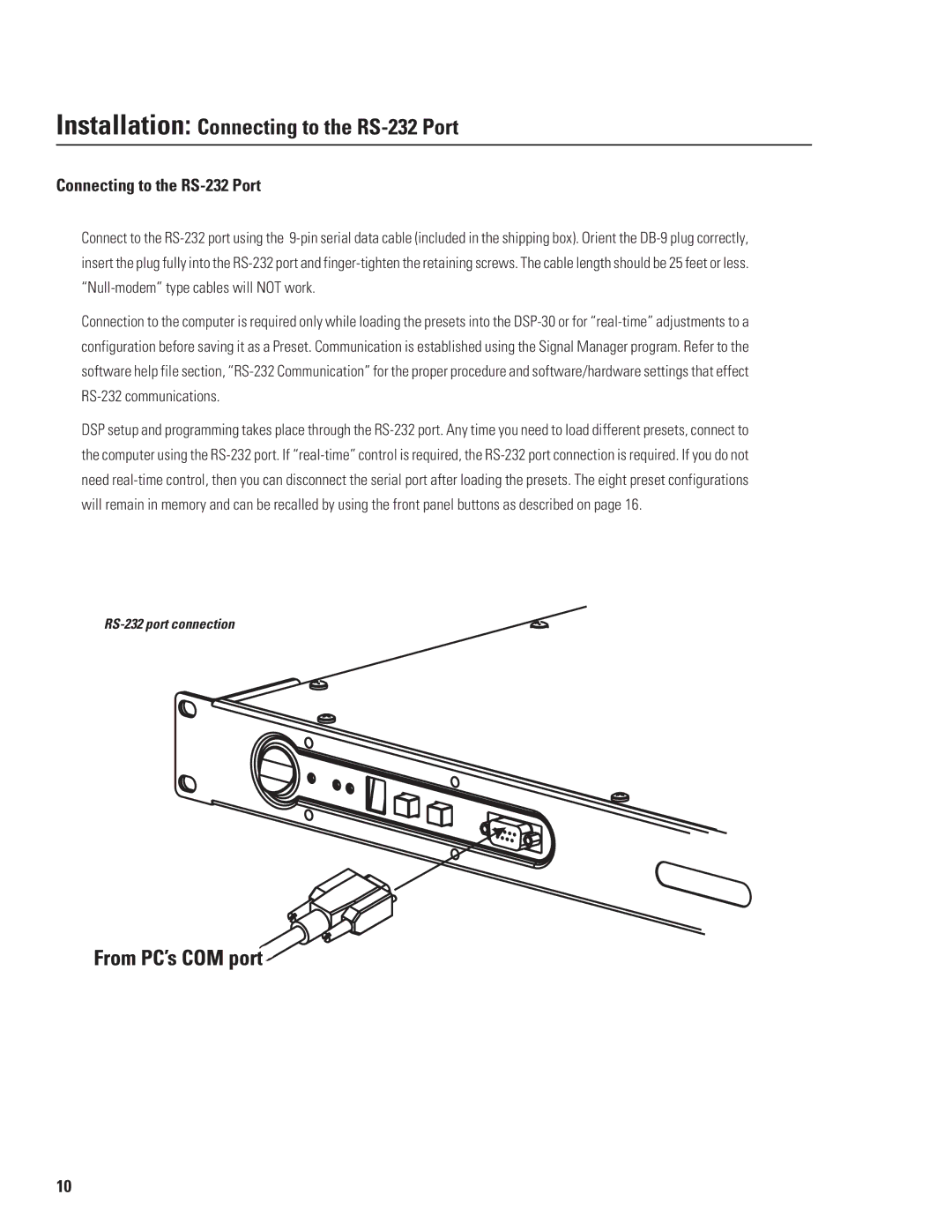 QSC Audio DSP-30, HPR152F, HPR153F, HPR151W, HPR181W manual Installation Connecting to the RS-232 Port 