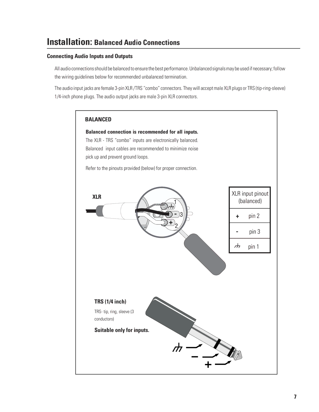 QSC Audio HPR152F, HPR153F, HPR151W, HPR181W, DSP-30 manual Installation Balanced Audio Connections, Xlr 