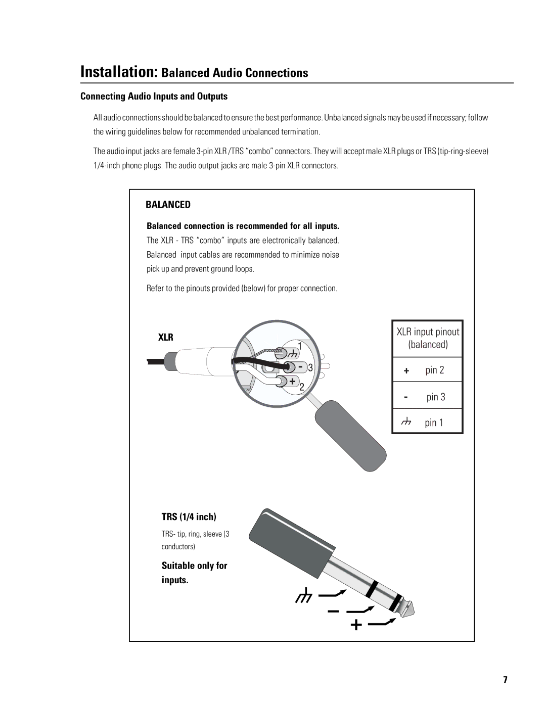 QSC Audio DSP-30 manual Installation Balanced Audio Connections, Xlr 