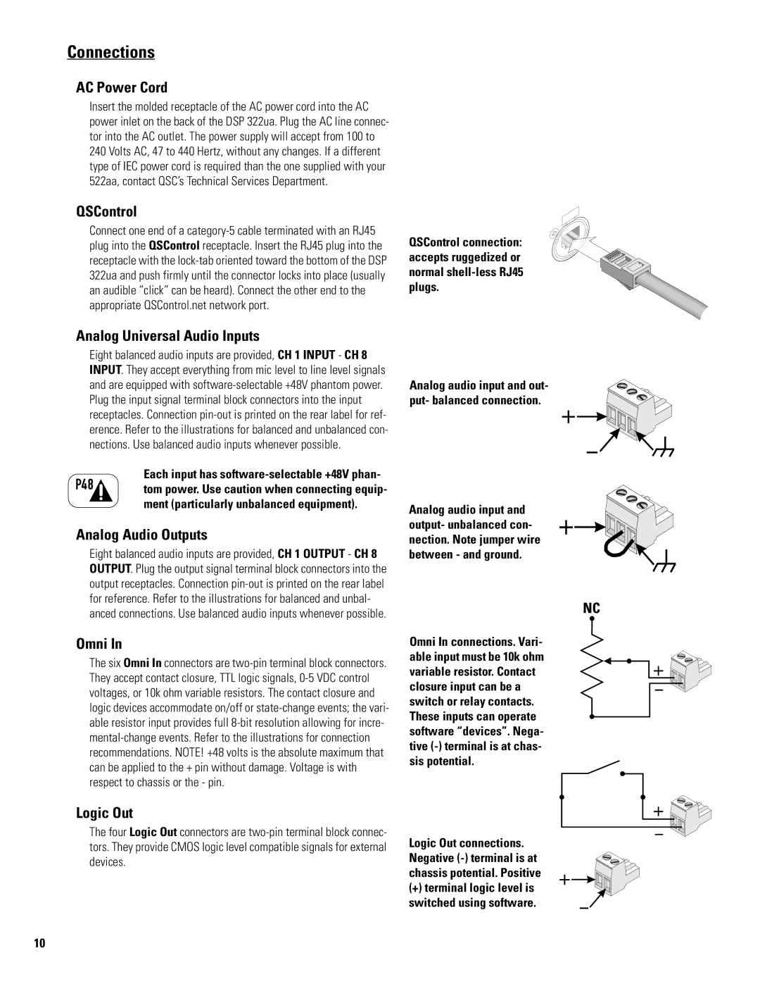 QSC Audio DSP 322UA manual Connections 