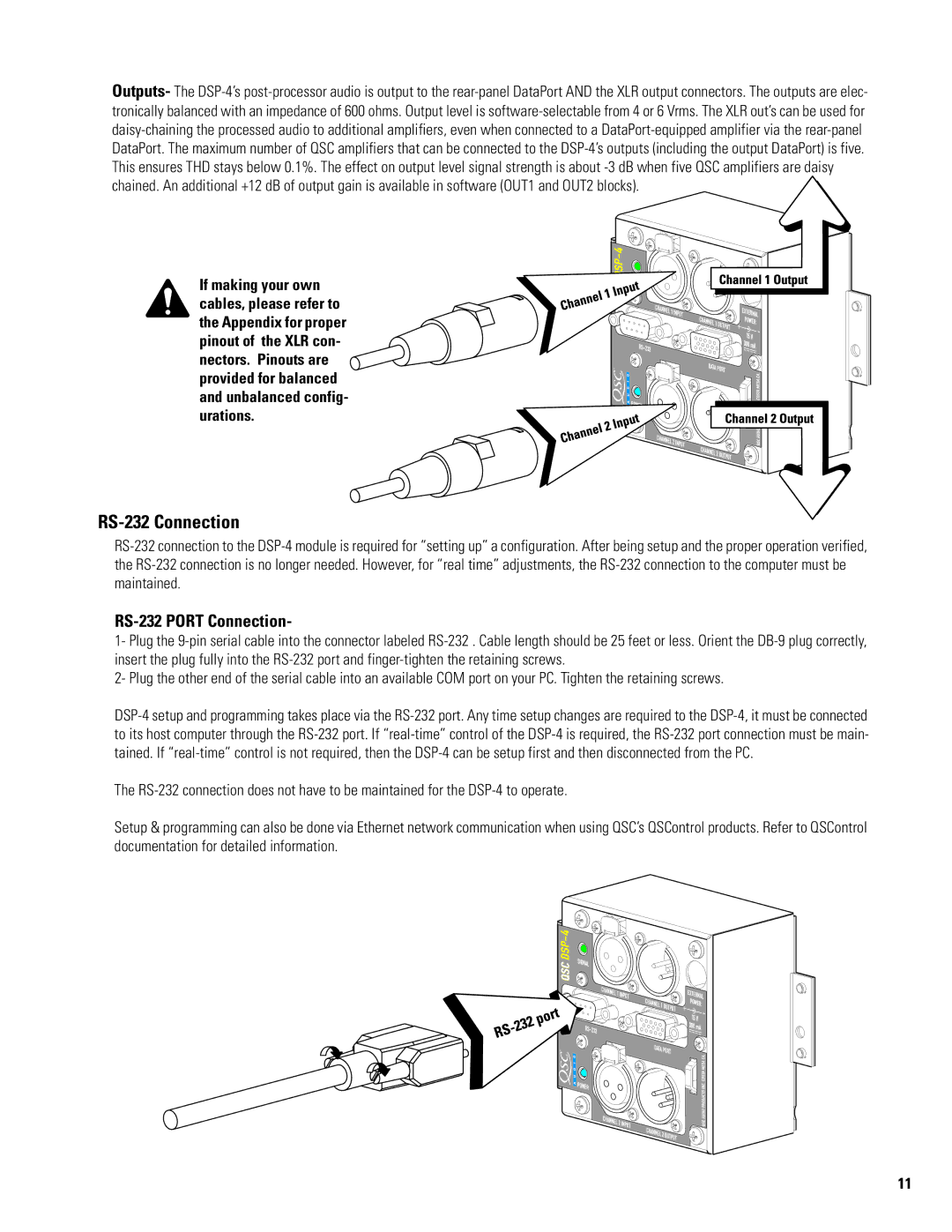 QSC Audio DSP-4 manual RS-232 Connection, RS-232 Port Connection 