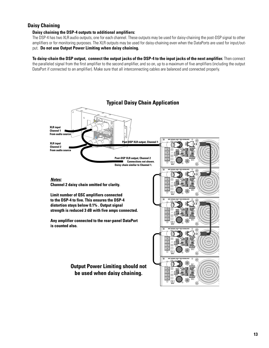 QSC Audio manual Daisy Chaining, Daisy chaining the DSP-4 outputs to additional amplifiers 