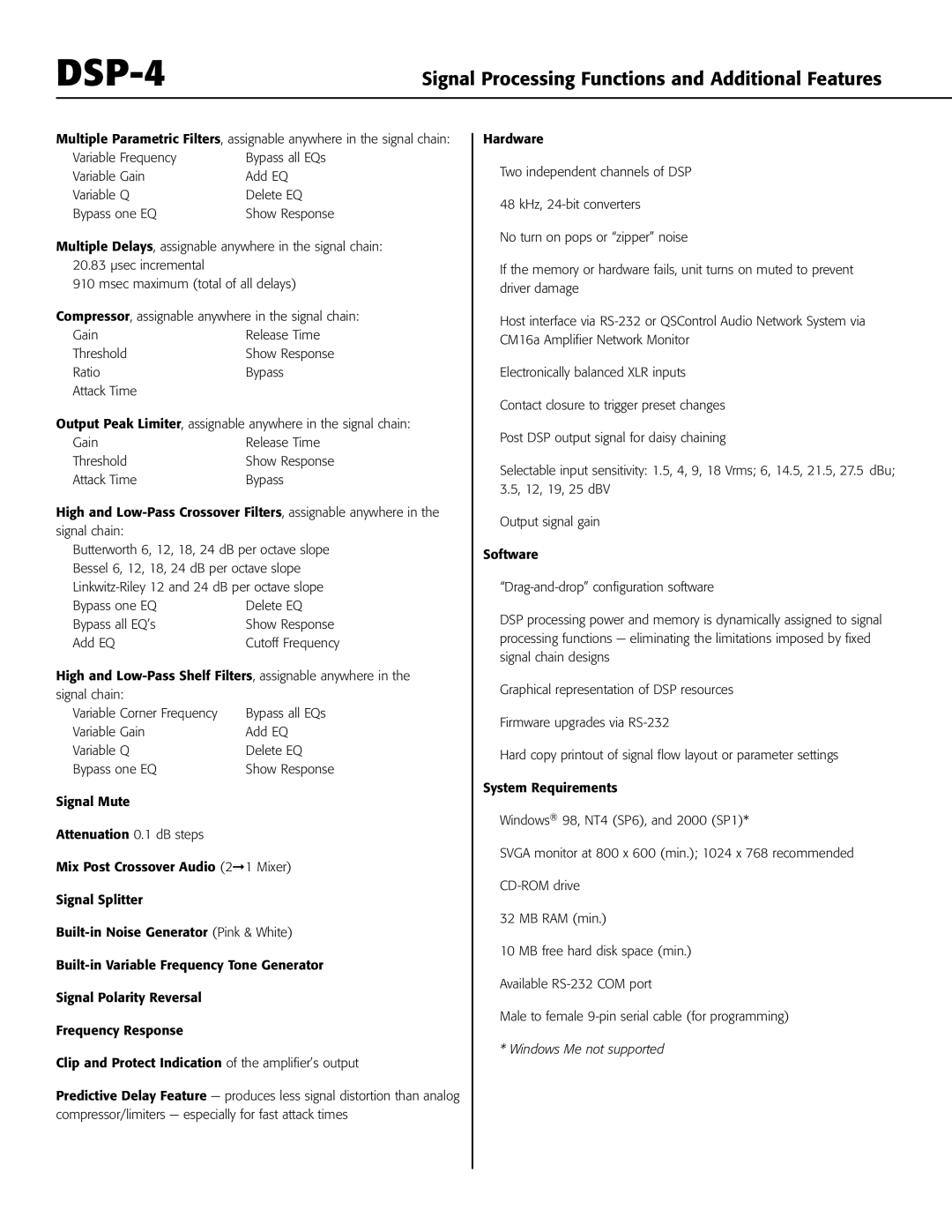 QSC Audio DSP-4 manual Signal Processing Functions and Additional Features 