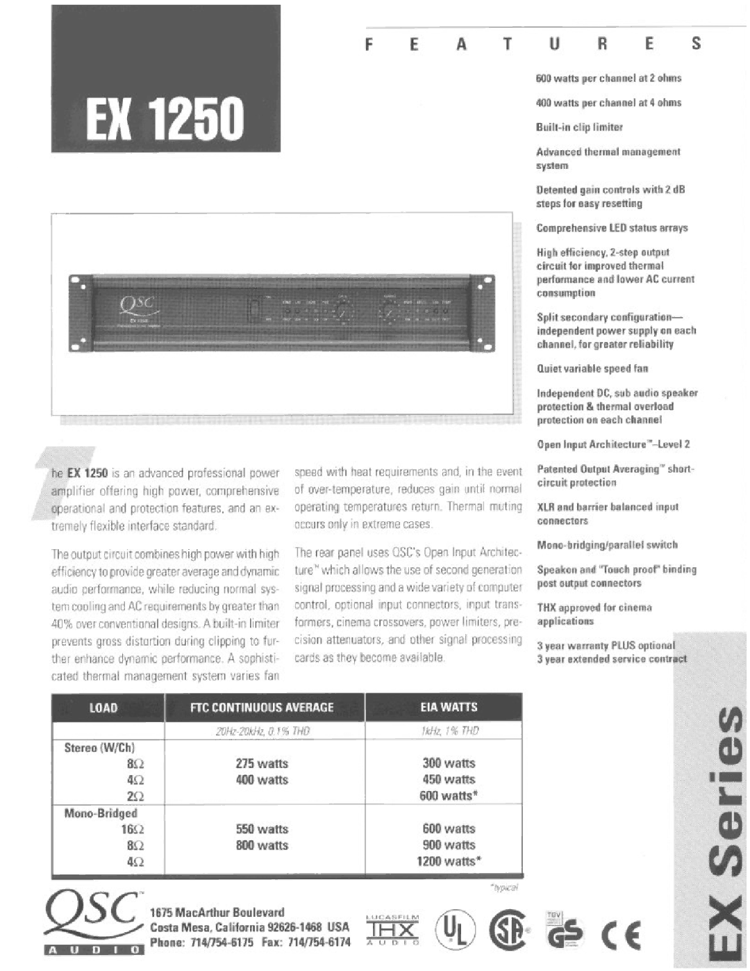 QSC Audio EX 1250 manual 