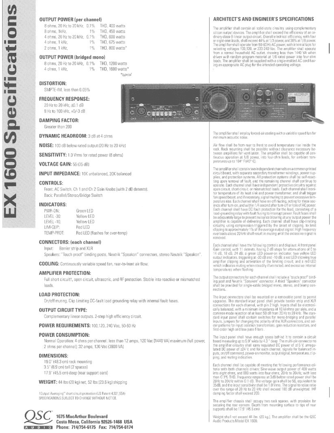 QSC Audio EX 1600 manual 