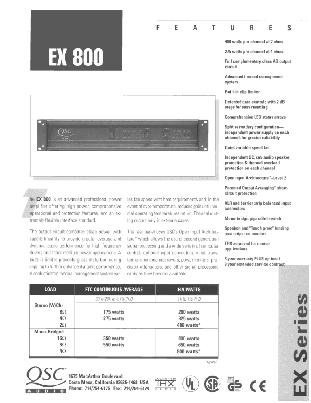 QSC Audio EX 800 manual 