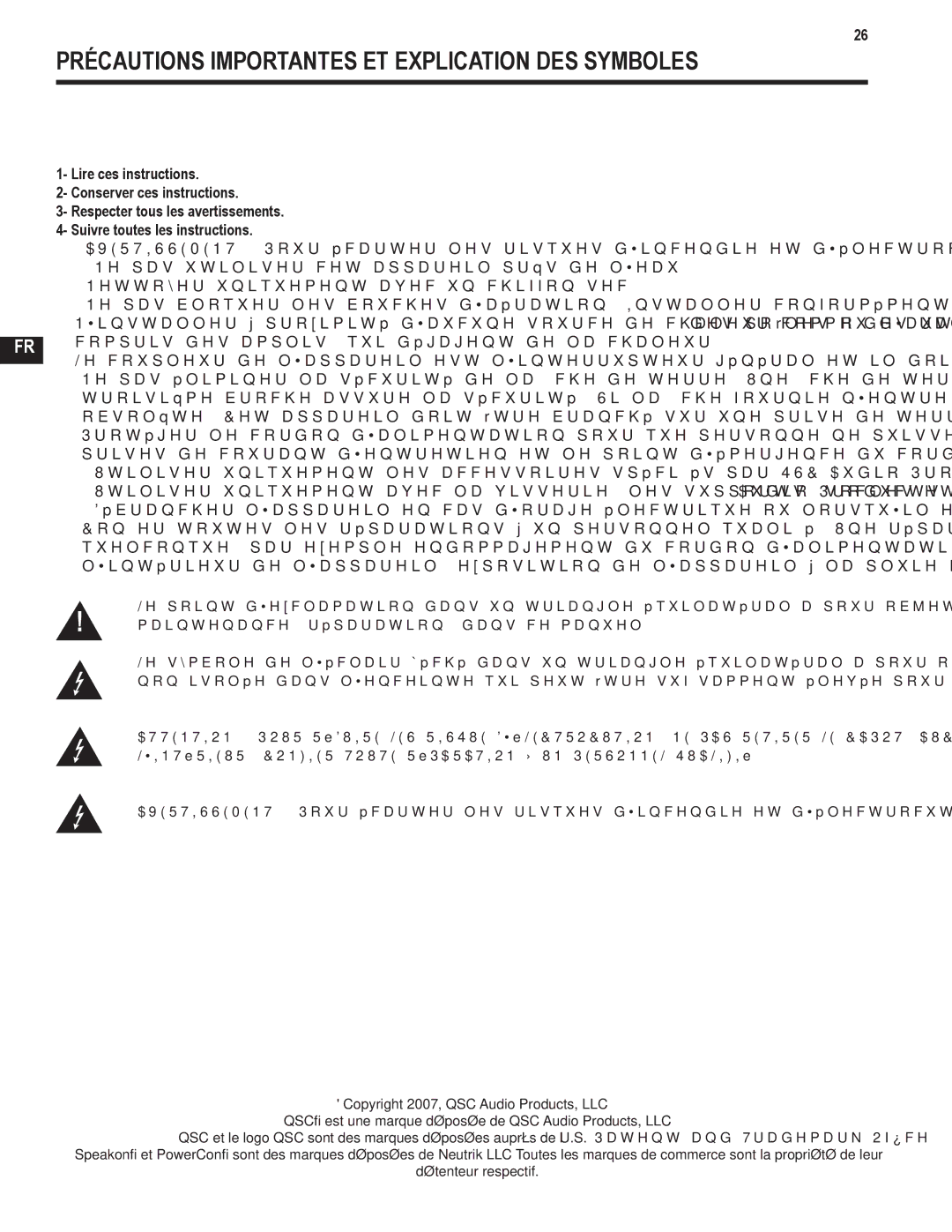 QSC Audio GX5 500, GX3 300 user manual Précautions Importantes ET Explication DES Symboles 