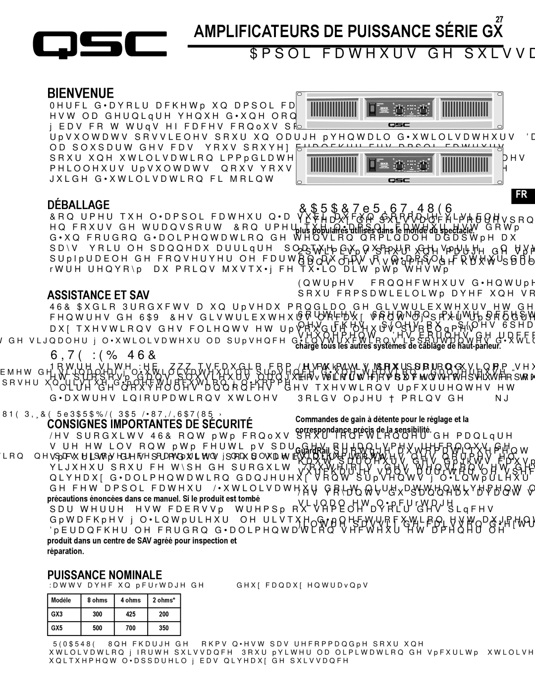 QSC Audio GX3 300, GX5 500 user manual Amplificateurs DE Puissance Série GX, Bienvenue 