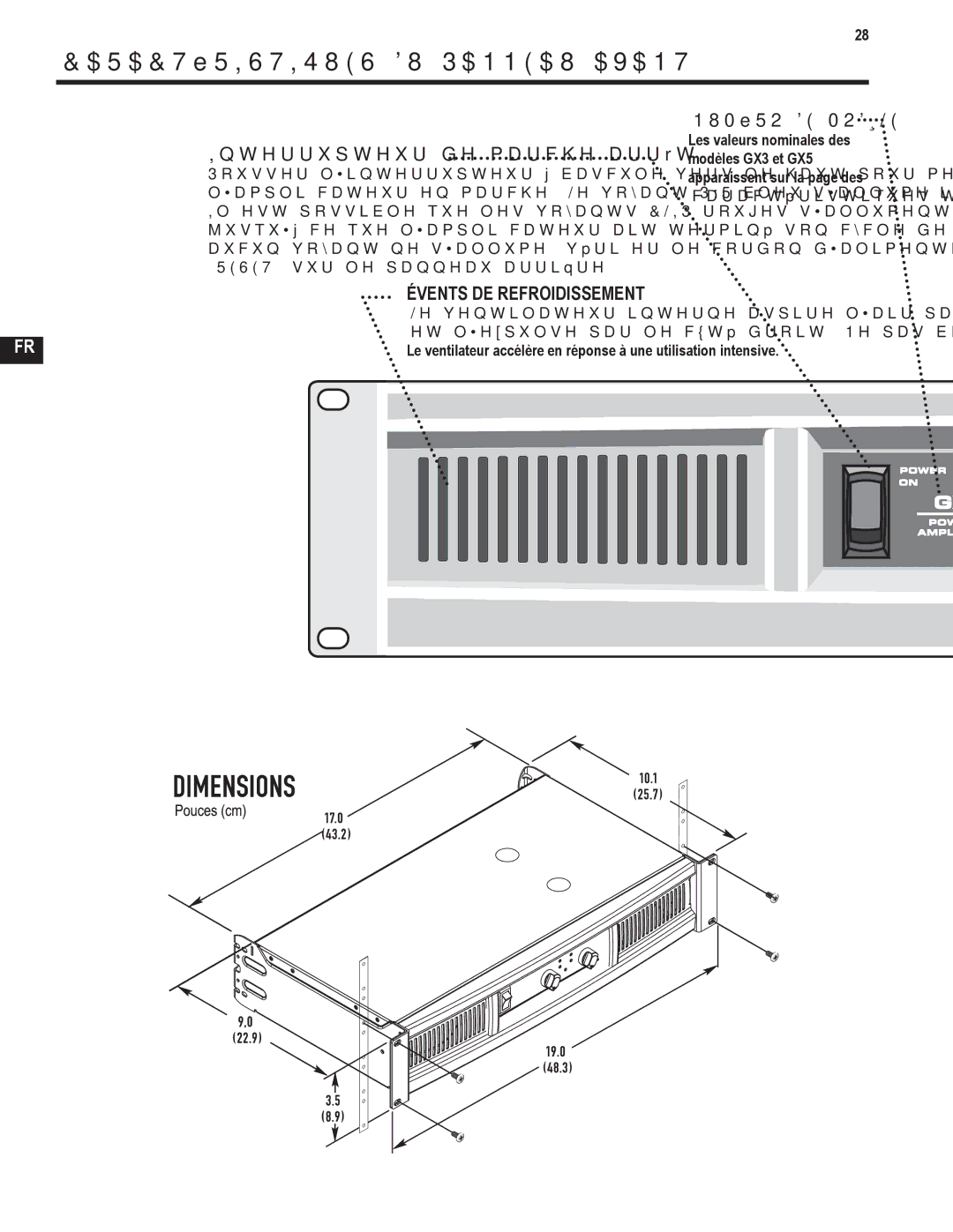 QSC Audio GX5 500, GX3 300 user manual Caractéristiques DU Panneau Avant, Numéro DE Modèle, Évents DE Refroidissement 