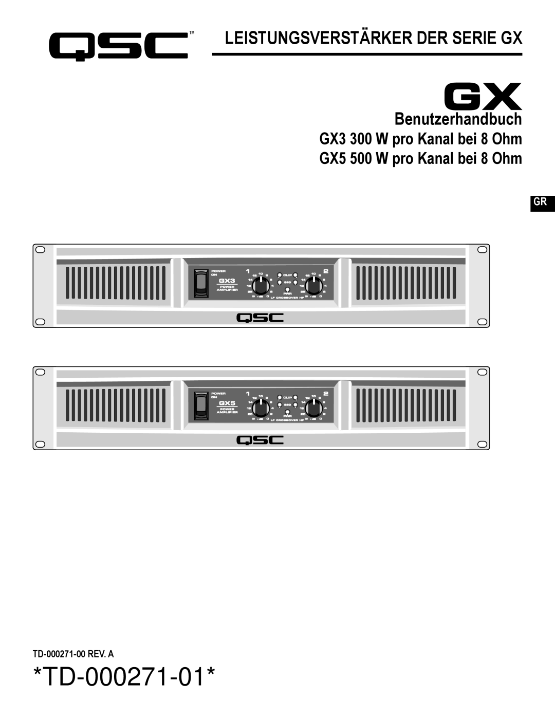 QSC Audio GX3 300, GX5 500 user manual Leistungsverstärker DER Serie GX 