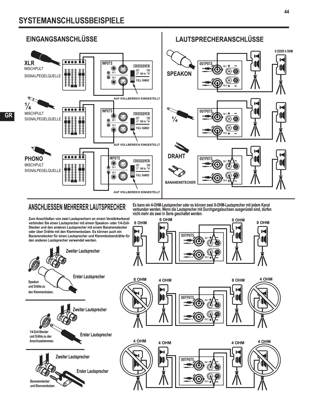 QSC Audio GX5 500, GX3 300 user manual Systemanschlussbeispiele 