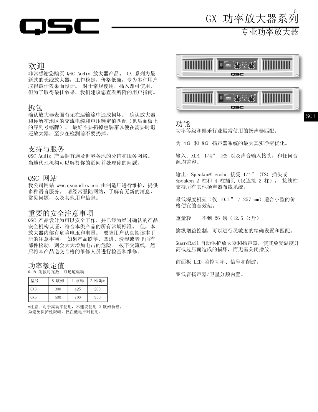 QSC Audio GX3 300, GX5 500 user manual 专业功率放大器 