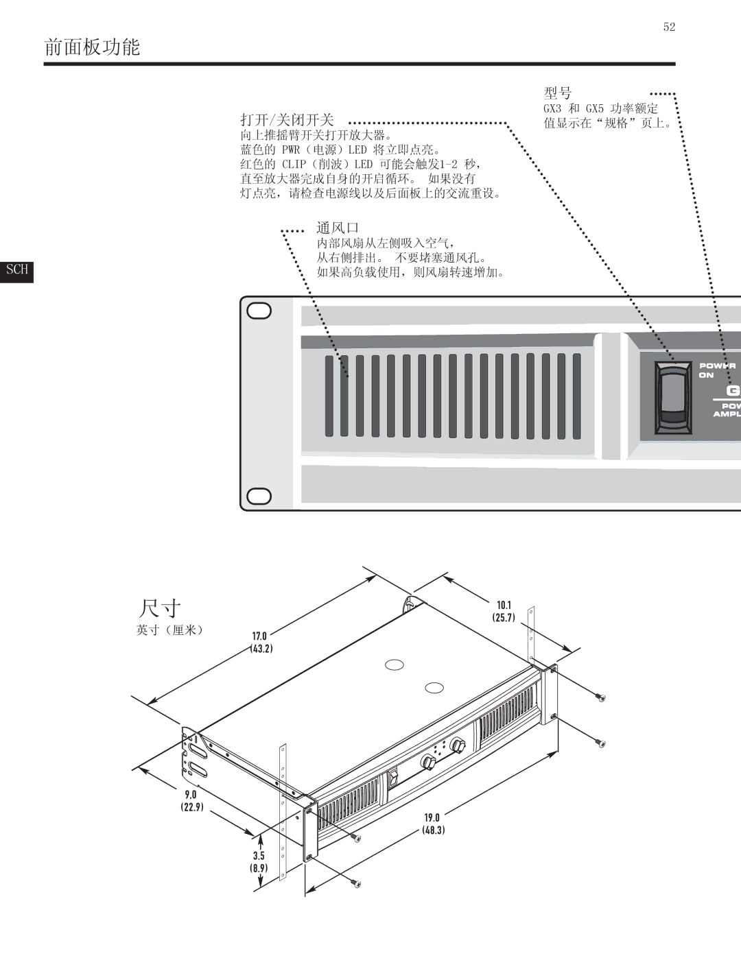 QSC Audio GX5 500, GX3 300 user manual 前面板功能 