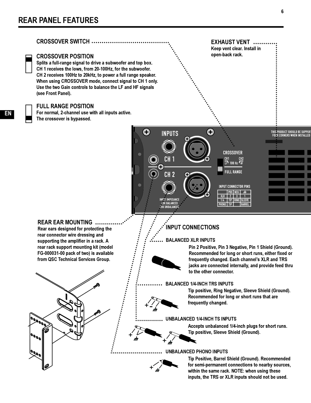 QSC Audio GX5 500, GX3 300 user manual Rear Panel Features 