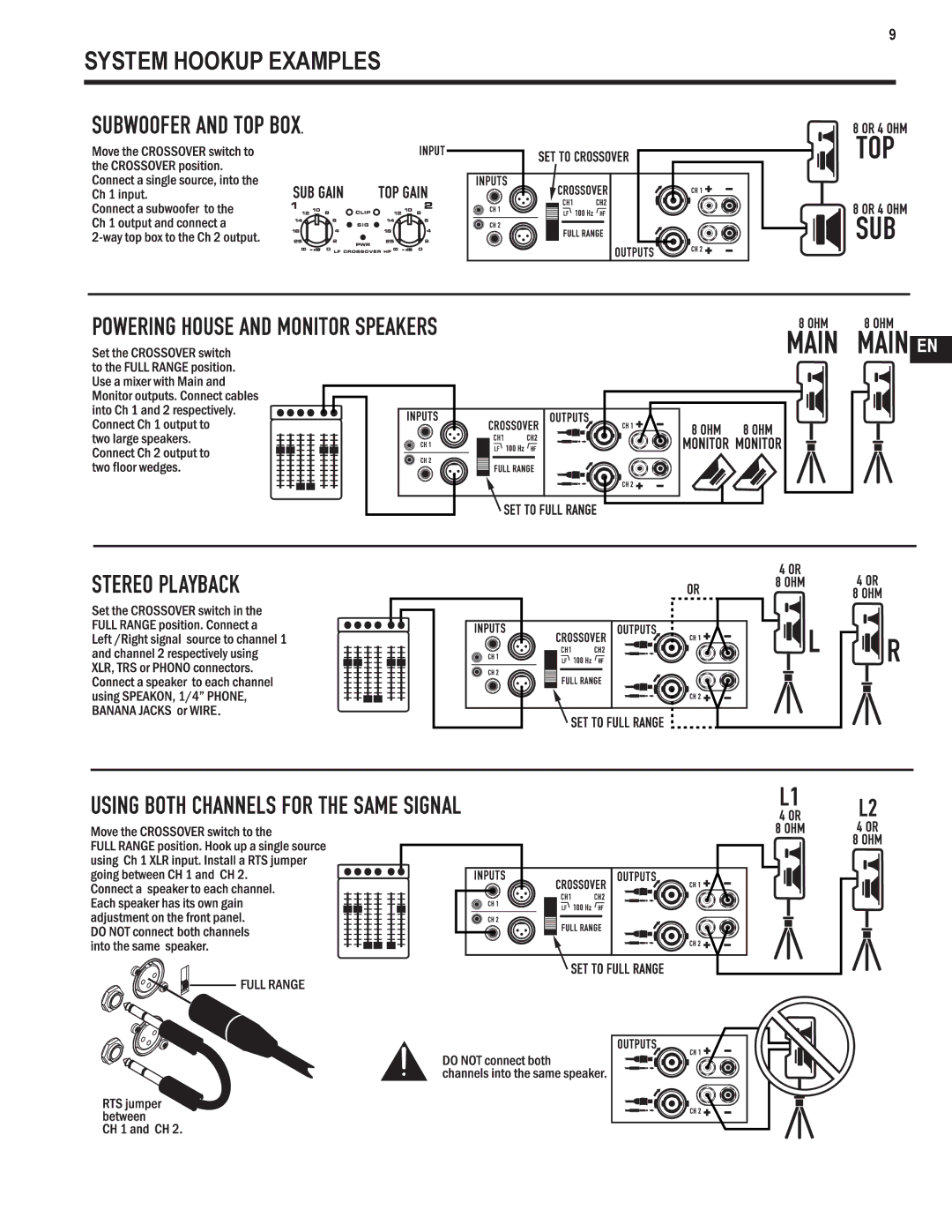 QSC Audio GX3 300, GX5 500 user manual System Hookup Examples 