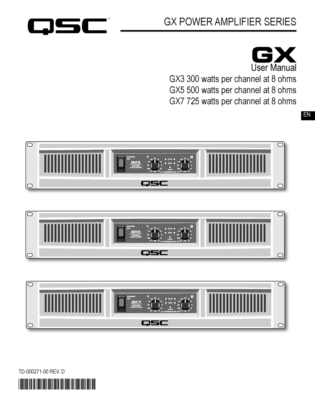 QSC Audio GX7, GX5, GX3 user manual TD-000271-00 