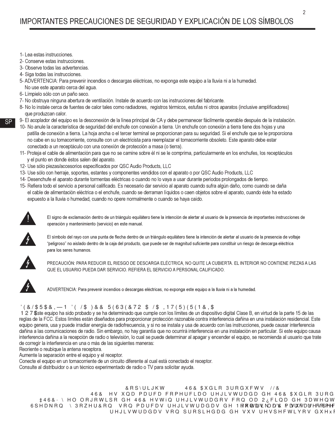 QSC Audio GX3, GX5, GX7 user manual Declaración DE LA FCC Respecto a LA Interferencia 