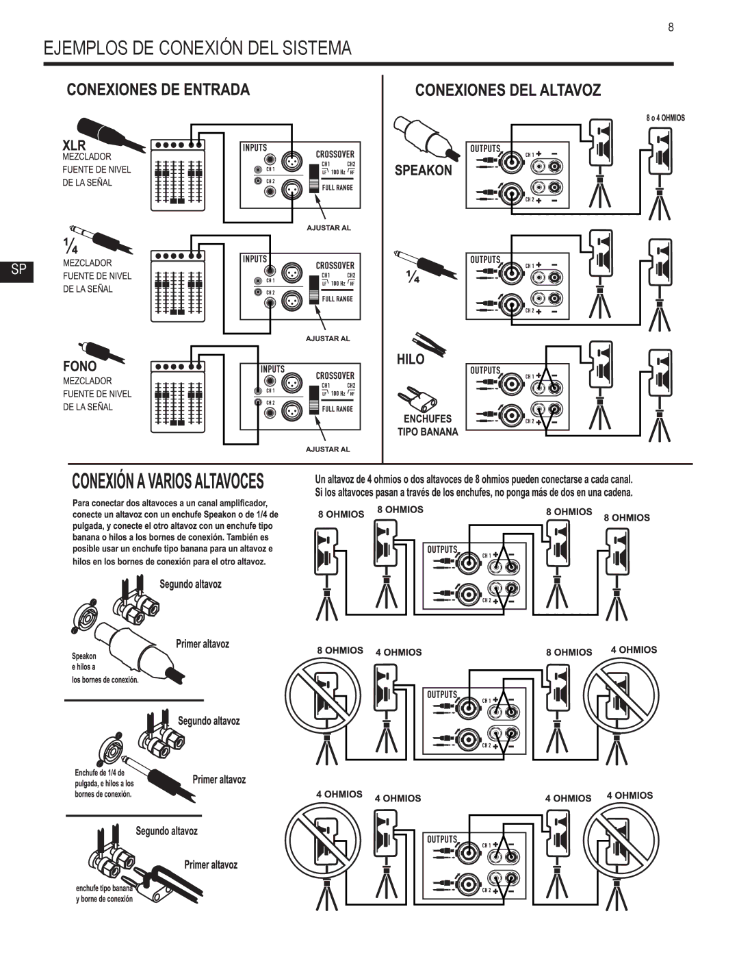 QSC Audio GX3, GX5, GX7 user manual Ejemplos DE Conexión DEL Sistema 