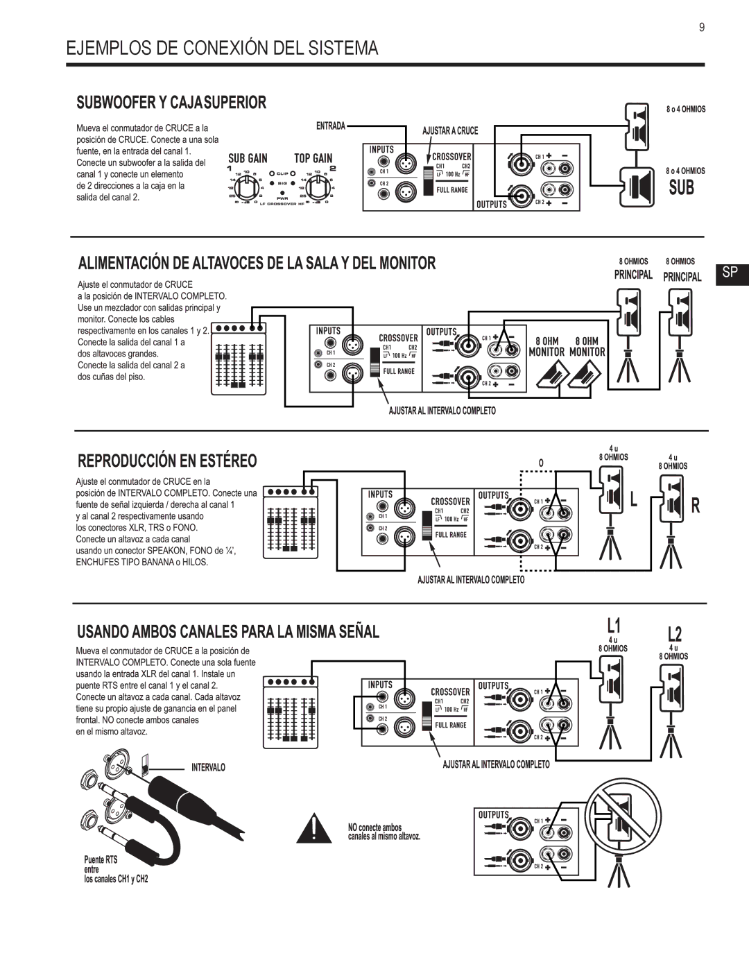 QSC Audio GX5, GX7, GX3 user manual Ejemplos DE Conexión DEL Sistema 