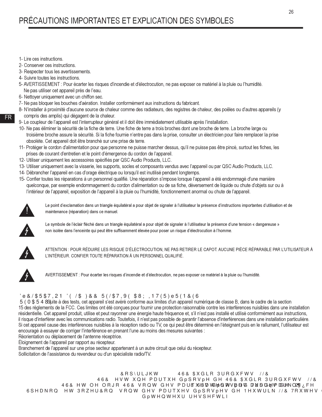 QSC Audio GX3, GX5, GX7 user manual Précautions Importantes ET Explication DES Symboles, Suivre toutes les instructions 