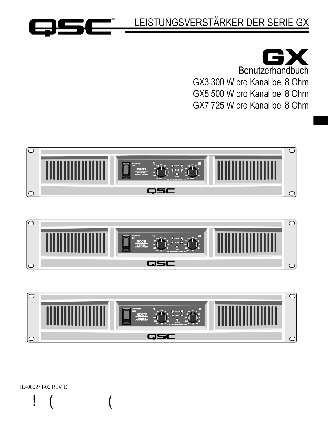 QSC Audio GX7, GX5, GX3 user manual Leistungsverstärker DER Serie GX 