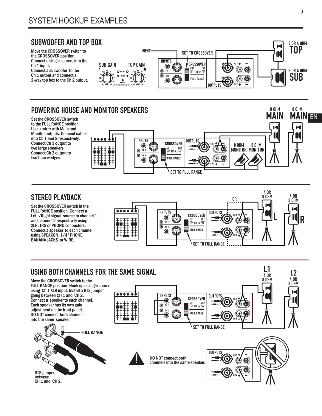 QSC Audio GX5, GX7, GX3 user manual System Hookup Examples 