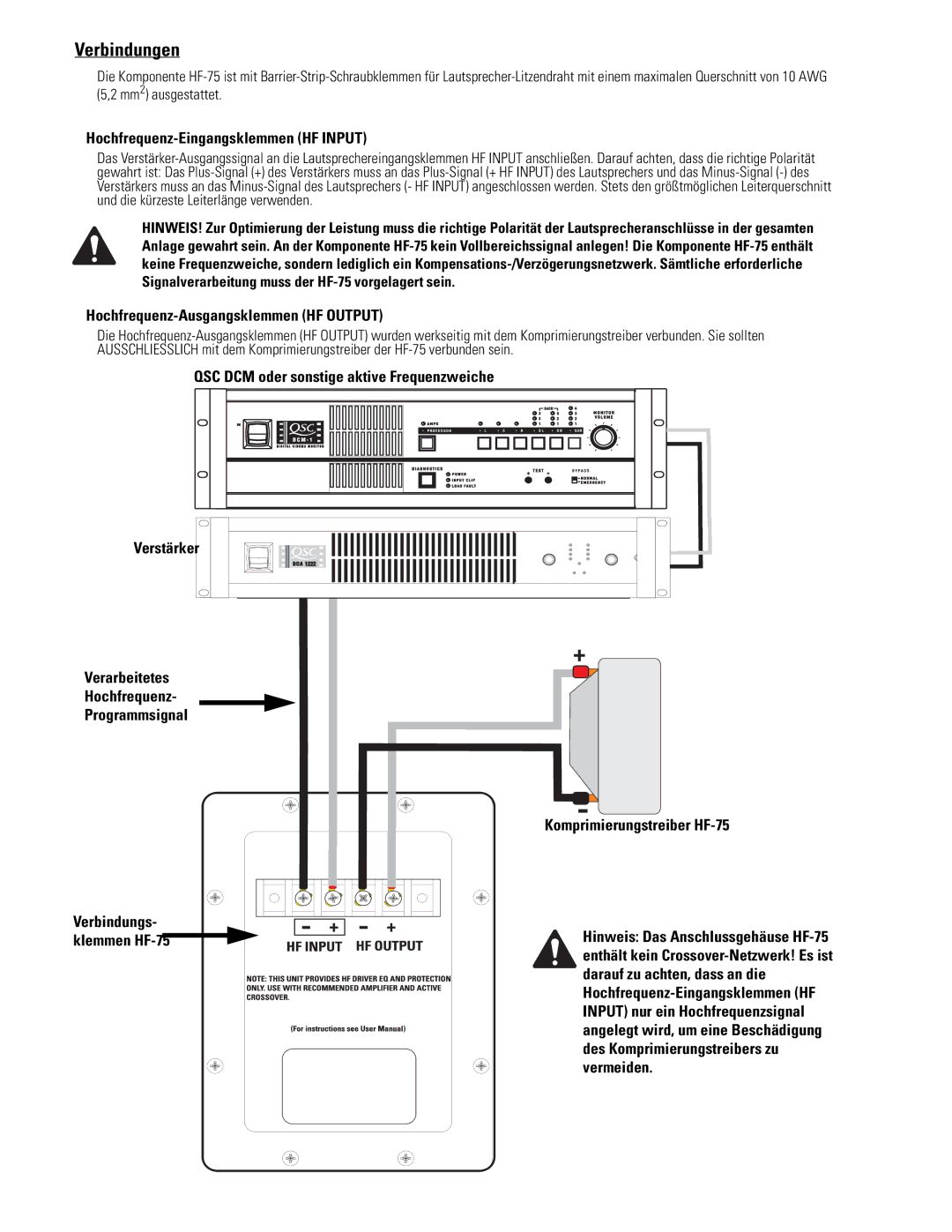 QSC Audio HF-75 user manual Verbindungen 