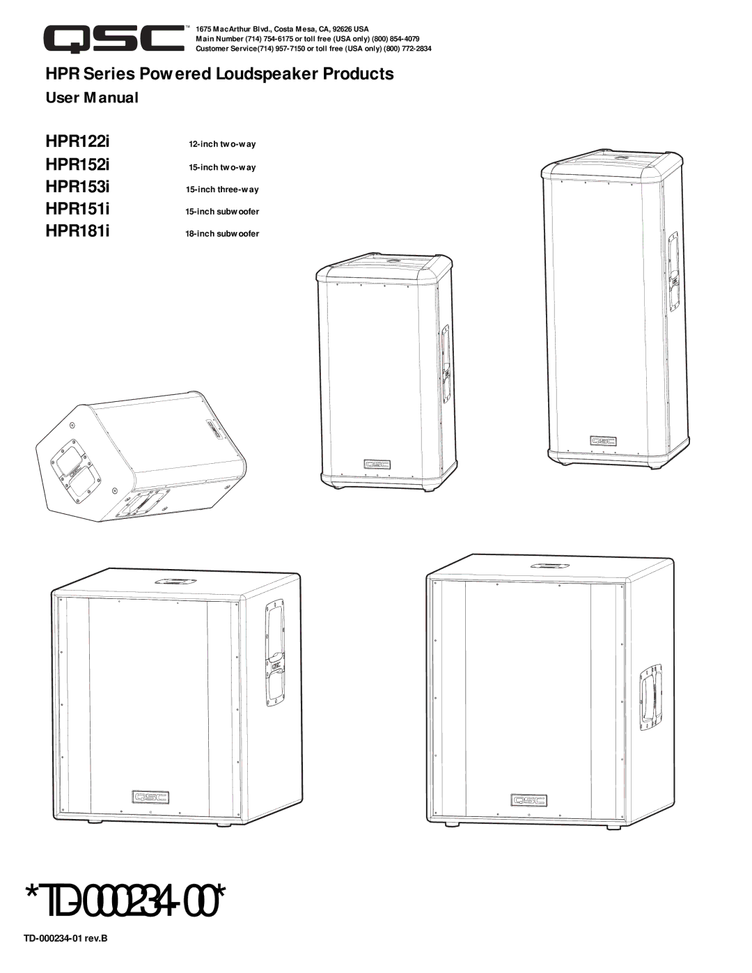 QSC Audio HPR122i, HPR152i, HPR153i, HPR151i, HPR181i user manual TD-000234-00 