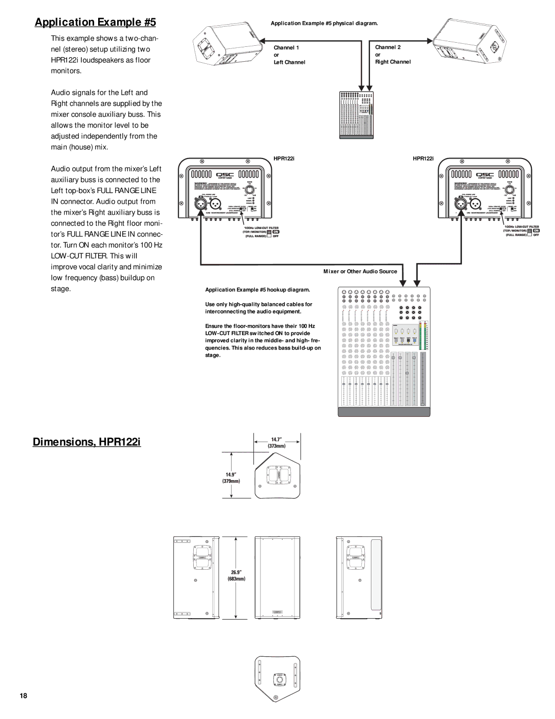 QSC Audio HPR122i, HPR152i, HPR153i, HPR151i, HPR181i user manual Application Example #5, Dimensions, HPR122i 