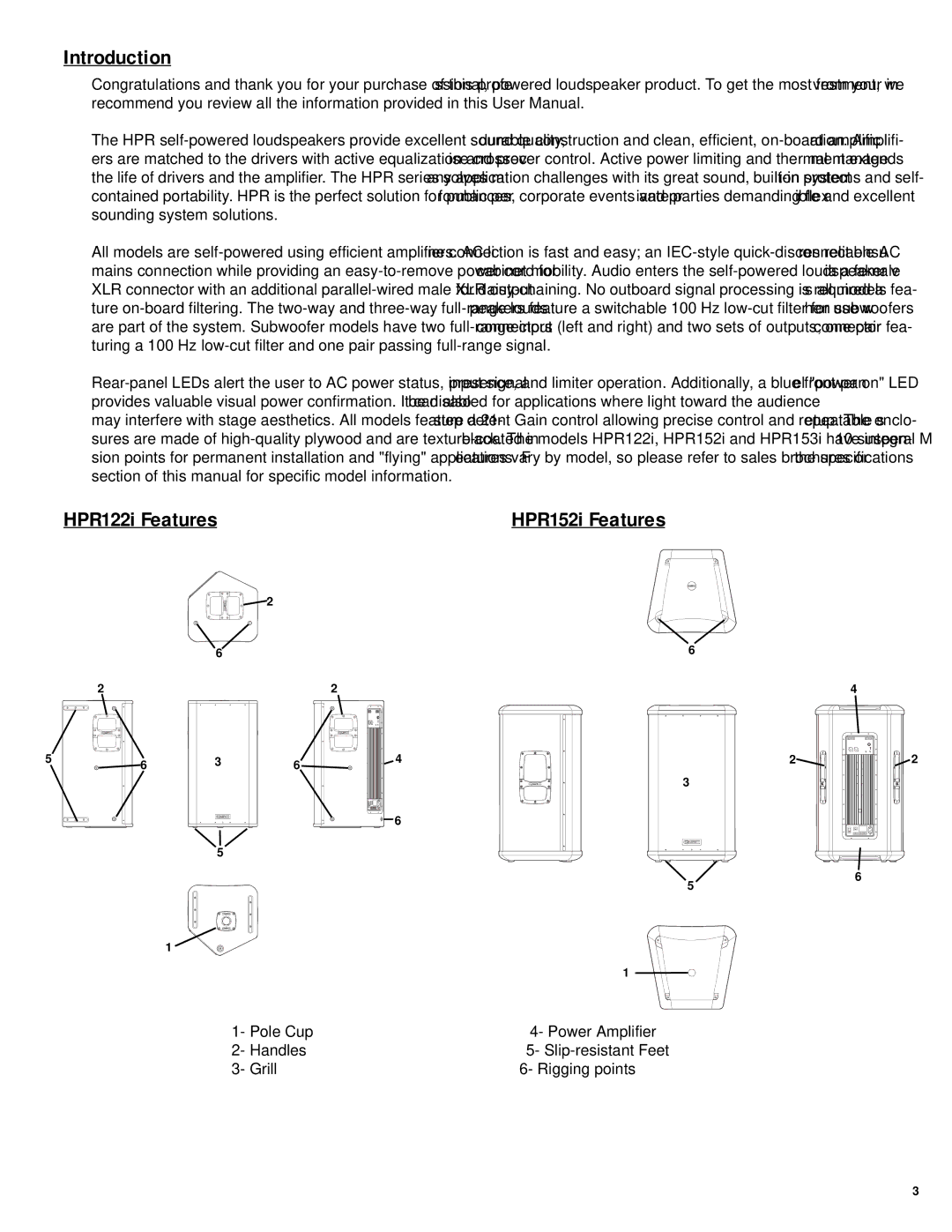 QSC Audio HPR122i, HPR152i, HPR153i, HPR151i, HPR181i user manual Introduction, HPR122i Features 