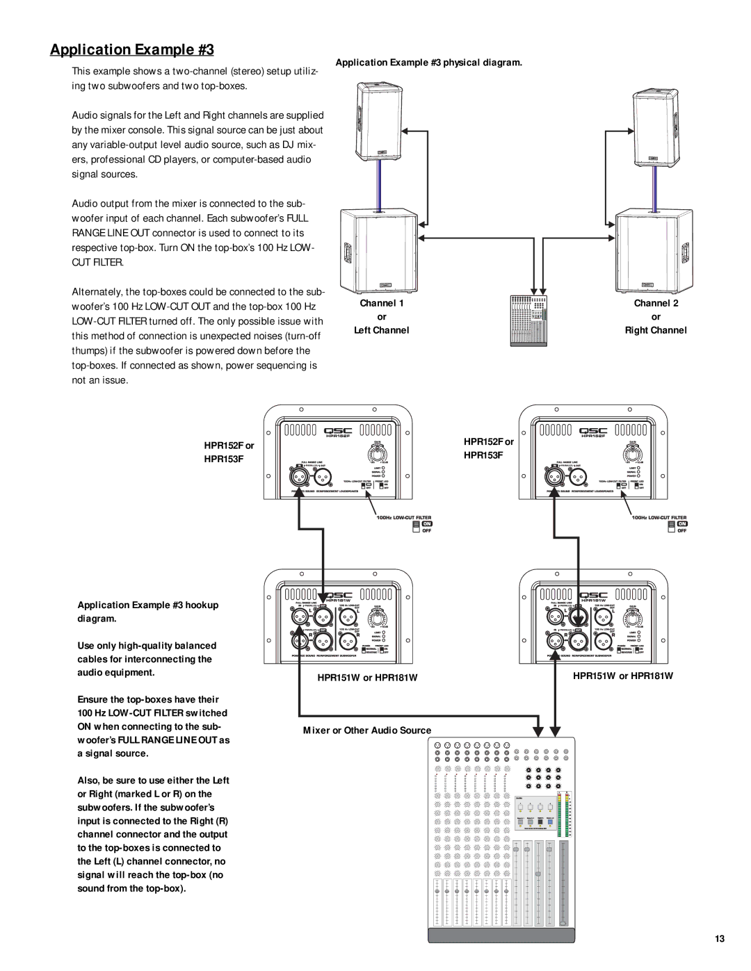 QSC Audio HPR151W, HPR153F, HPR181W, HPR152F user manual Application Example #3, CUT Filter 