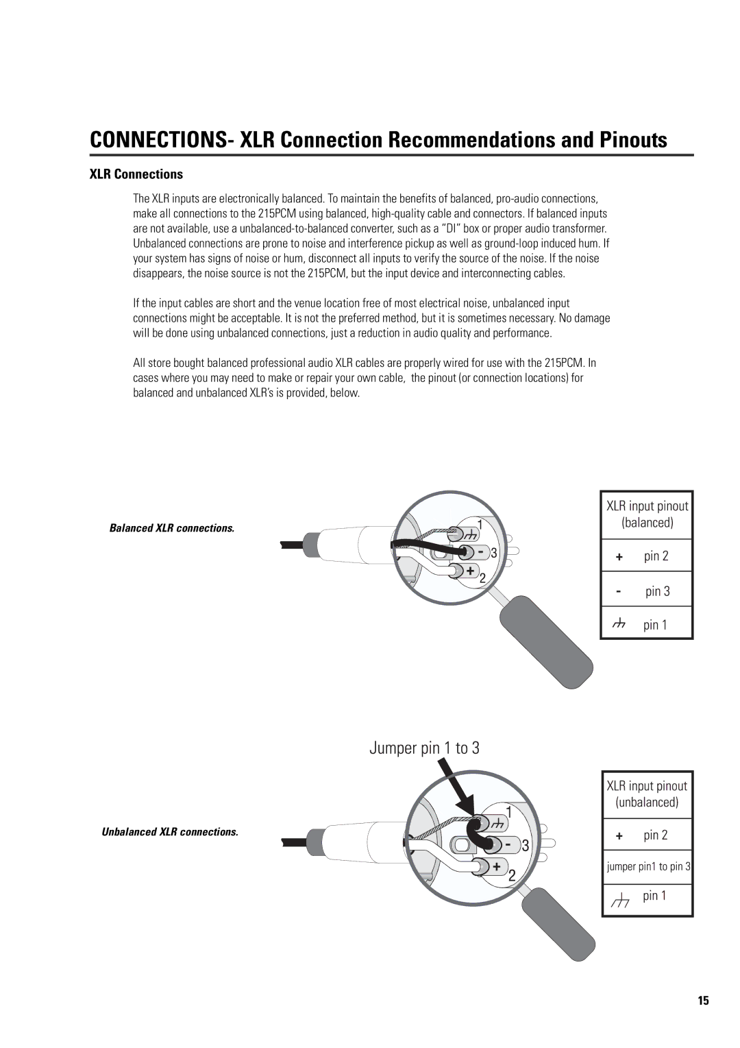 QSC Audio ISIS 215PCM user manual CONNECTIONS- XLR Connection Recommendations and Pinouts, XLR Connections 