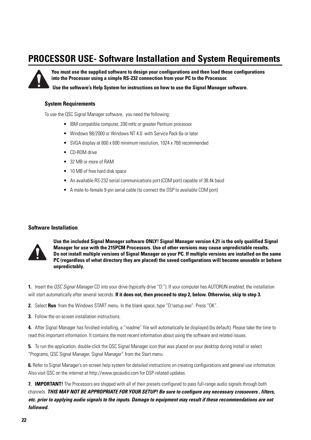 QSC Audio ISIS 215PCM user manual System Requirements, Software Installation 