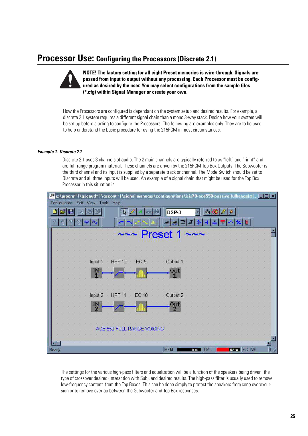 QSC Audio ISIS 215PCM user manual Processor Use Configuring the Processors Discrete 