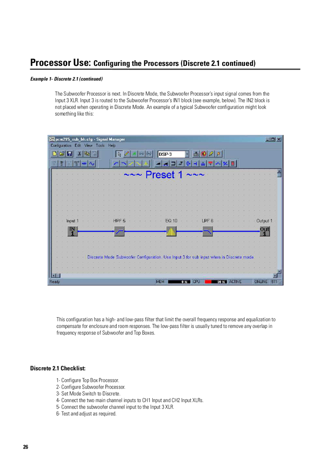 QSC Audio ISIS 215PCM user manual Discrete 2.1 Checklist 