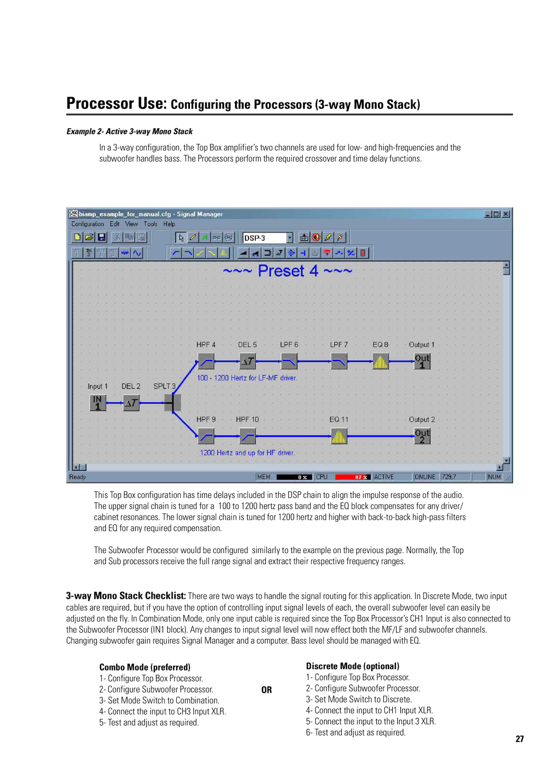 QSC Audio ISIS 215PCM user manual Processor Use Configuring the Processors 3-way Mono Stack 