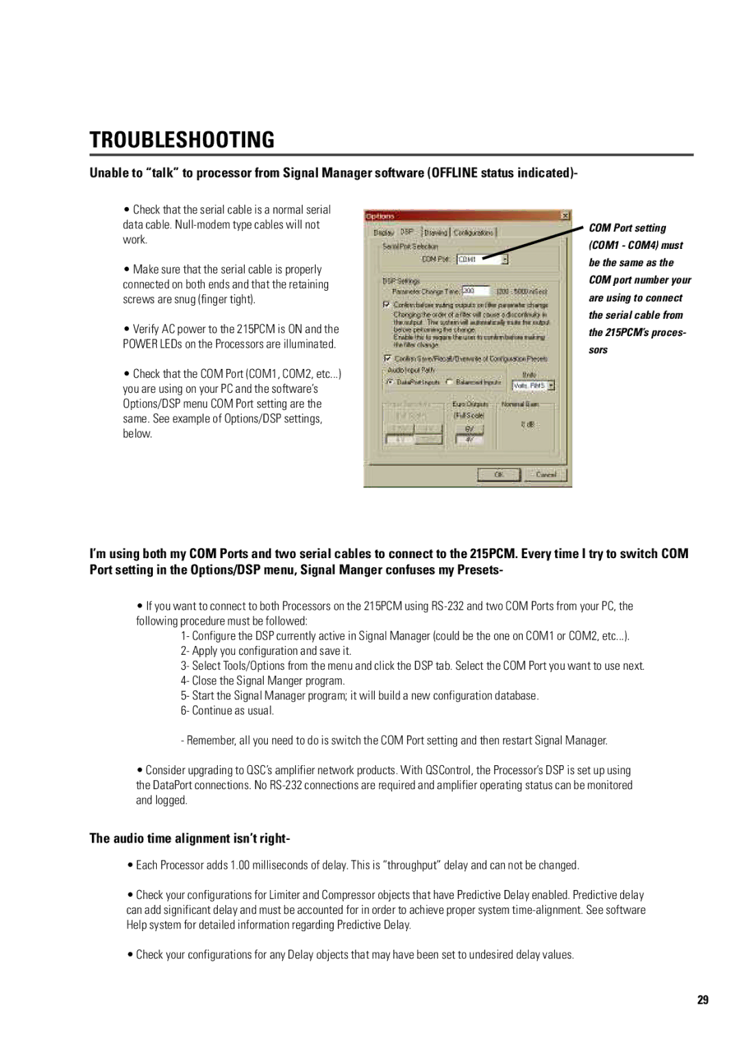 QSC Audio ISIS 215PCM user manual Audio time alignment isn’t right 