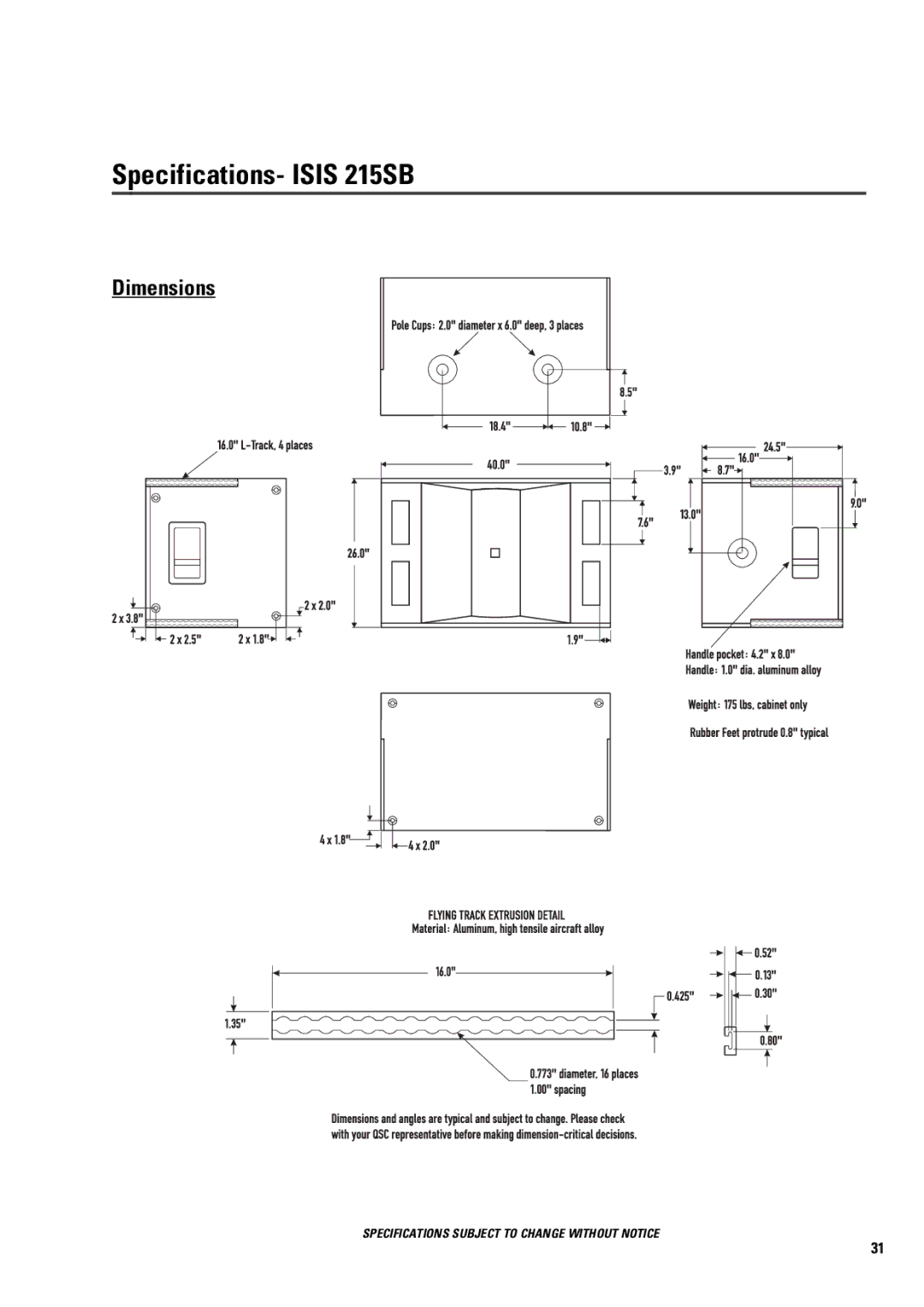 QSC Audio ISIS 215PCM user manual Specifications- Isis 215SB 